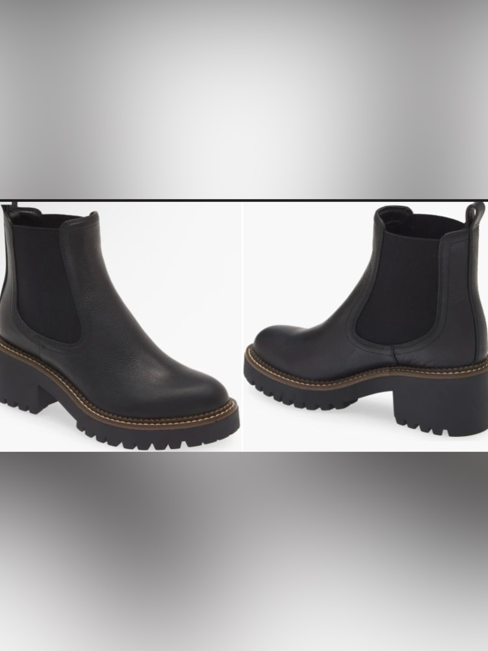 Nordstrom Black Leather Chelsea Lug Sole Boots Women's Size 8.5 Water Repellent